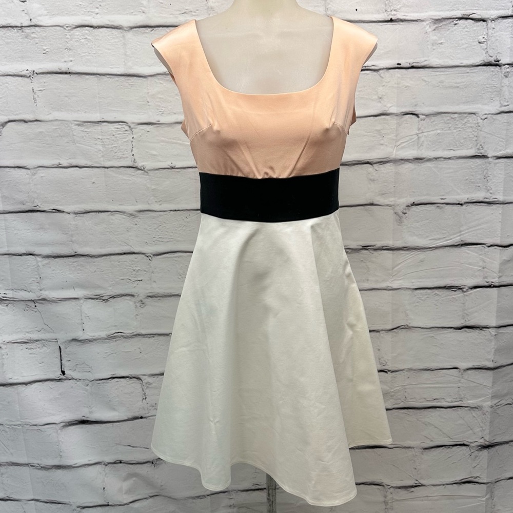 Abaete’ Dress Silk Colorblock Sleeveless Side Zip orange black Swing Sz 4 - Picture 4 of 10